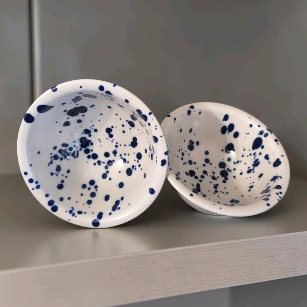 New Ikea Silversida Bowl Patterned/Blue 5 ½ " Set of 2 Splatter